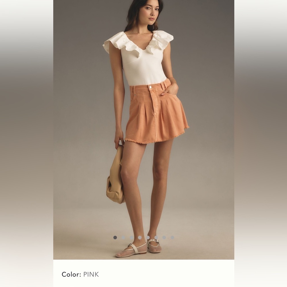 NWT new 12 large Anthropologie pilcro pleated micro denim skirt jean peach